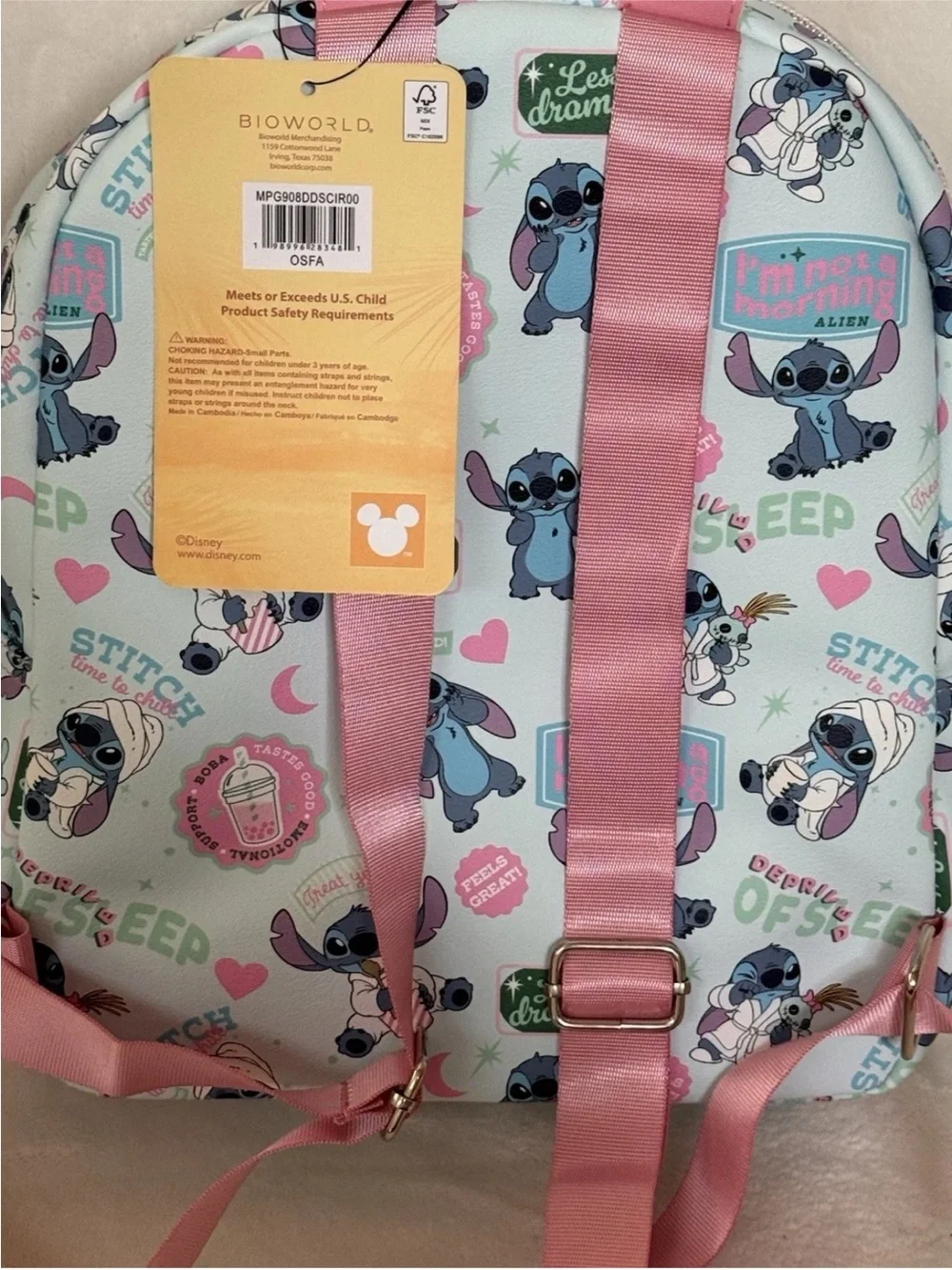 Disney Stitch Mini Backpack - Pink & Light Blue